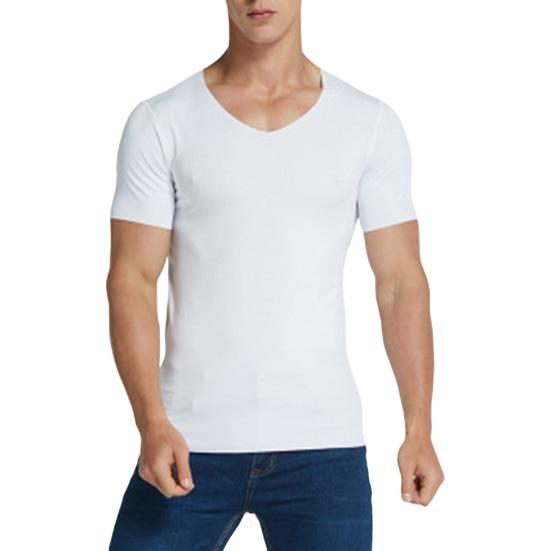 Songmeijuan Mannen Zomer T-shirt Effen Kleur Naadloos Ijs Zijde V-hals Korte Mouwen Zacht Ademend Trui Sport Business Casual Heren Office top 2XL