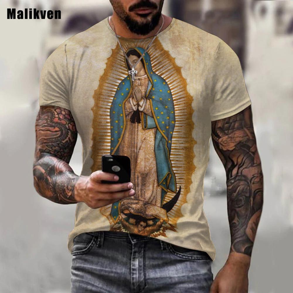 Chengyu Guadalupe Maagd Maria Katholiek Bedrukt 3D T-shirt Heren Zomer Mode Casual Kleding Harajuku Streetwear Tees Tops XL