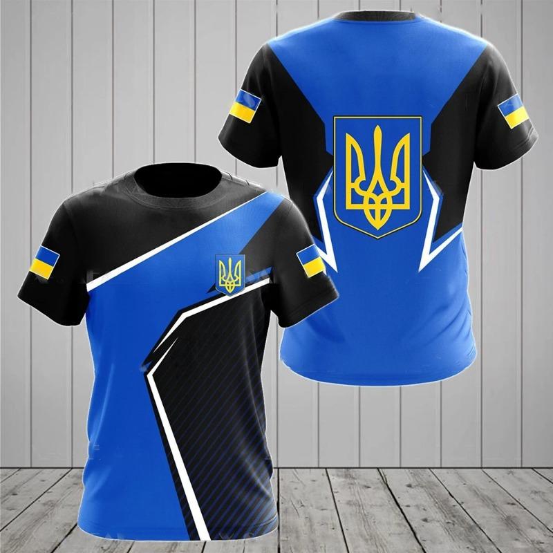 ForYourBeauty Heren T-shirt Zomer Korte Mouw Oekraïne Nationaal Embleem Vlag Print Mode Ronde Hals Pullover Shirt Herenkleding M
