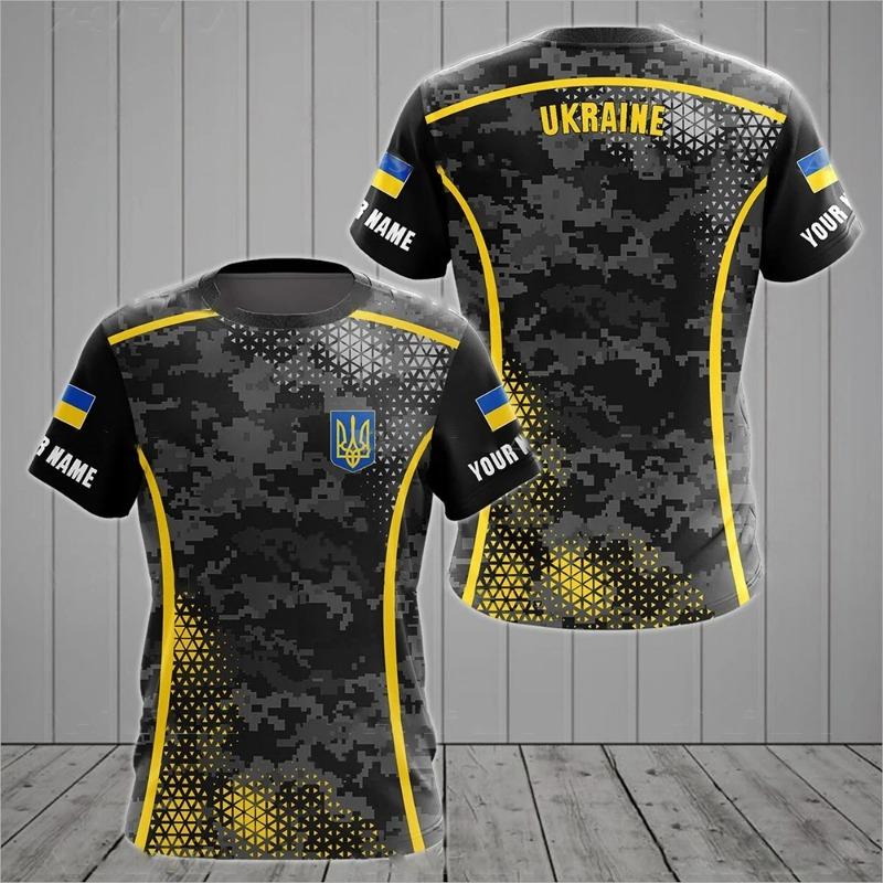 ForYourBeauty Heren T-shirt Zomer Korte Mouw Oekraïne Nationaal Embleem Vlag Print Mode Ronde Hals Pullover Shirt Herenkleding L