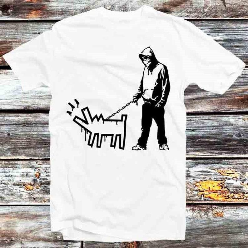Great Deal 230 Gsm 100% Cotton Banksy Thug With A Barking Dog T Shirt Vintage Retro Gift Mens Womens Unisex Cartoon Anime Top Tee B1234 2XL
