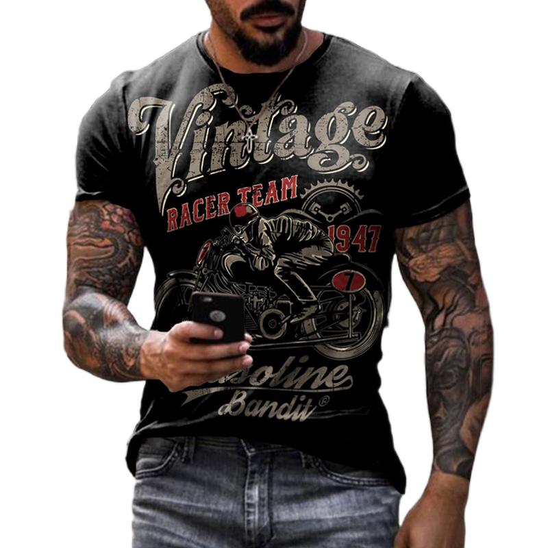 ETST 006 2022 Zomer Vintage Heren T-shirt 3d Retro Motorfiets Oversized T-shirts Voor Heren Kleding Biker Racing T-shirts Motor Tees Tops 4XL