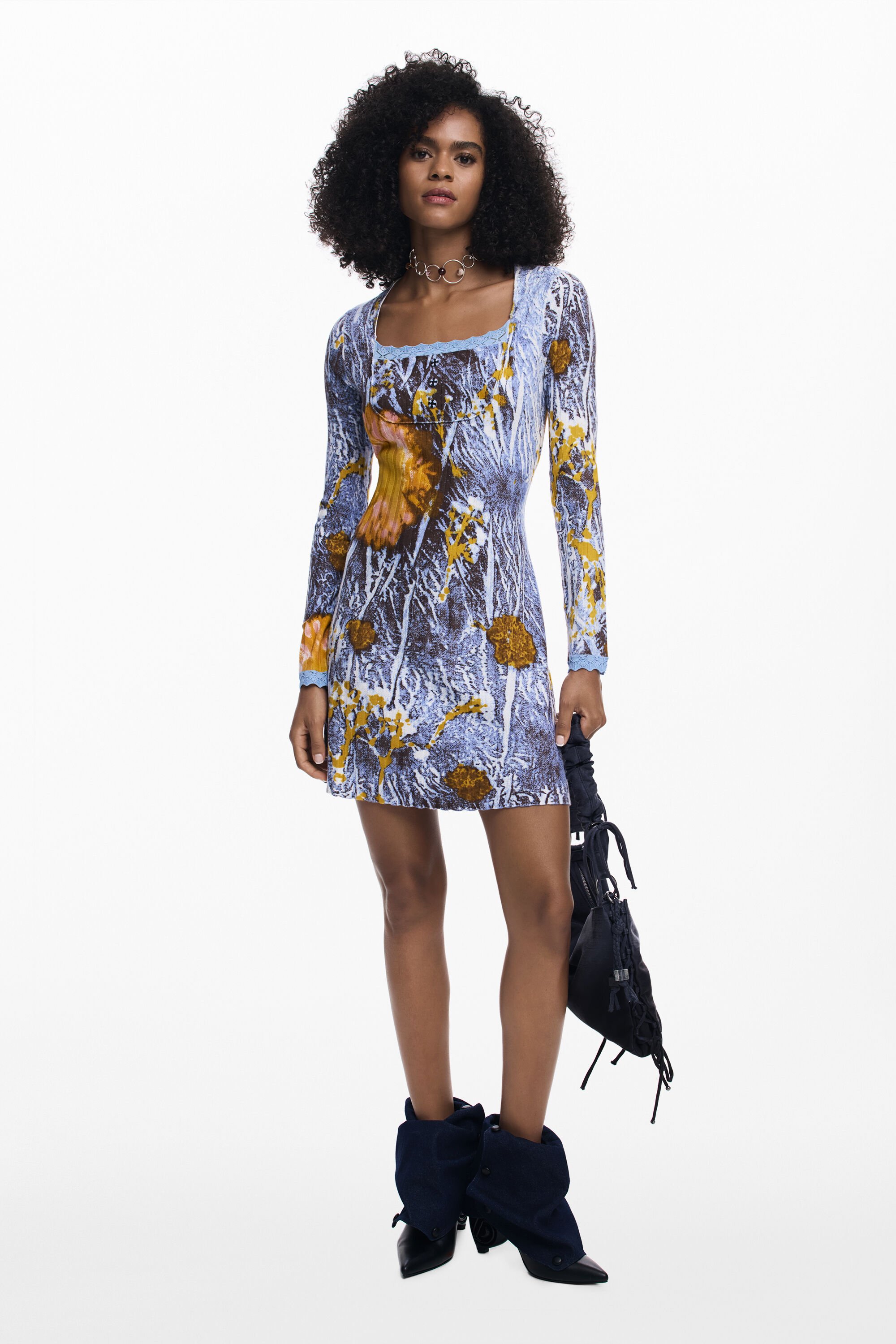 Desigual Geribde jurk met knopen - BLUE