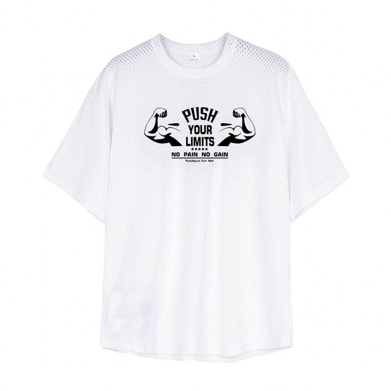 Muscleguys Nieuwe Bodybuilder T-shirt Los Korte mouwen Zomer Ademend Sneldrogend Herenkleding Creatief Afdrukken Verleg je grenzen XXL wit