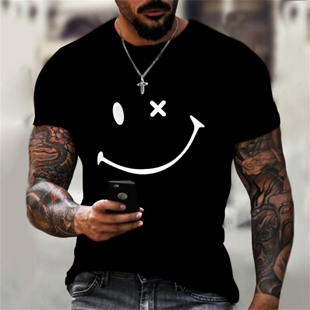 Jun Lin NO.1 T-shirts Heren Overhemd Smiley Herenoverhemden Smiley Print Nieuwe Zomer 3XL zwart