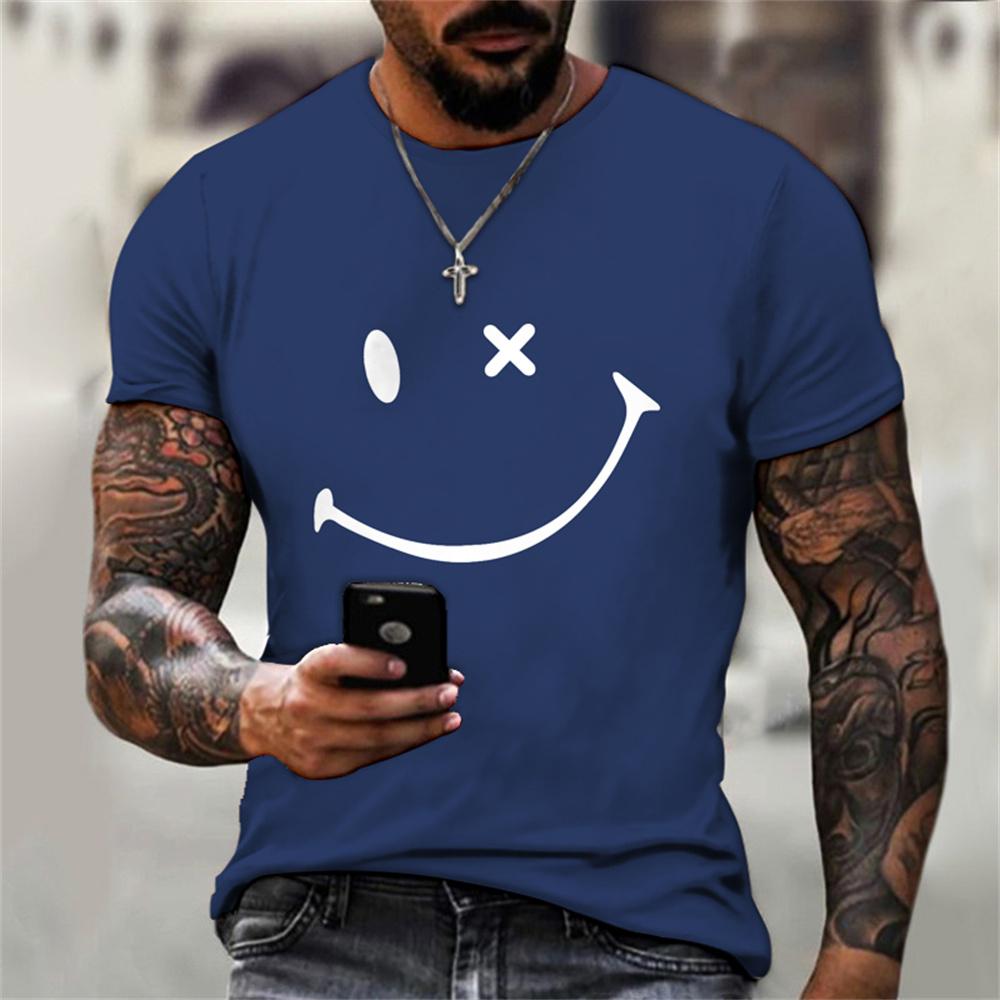 Jun Lin NO.1 T-shirts Heren Overhemd Smiley Herenoverhemden Smiley Print Nieuwe Zomer L blauw