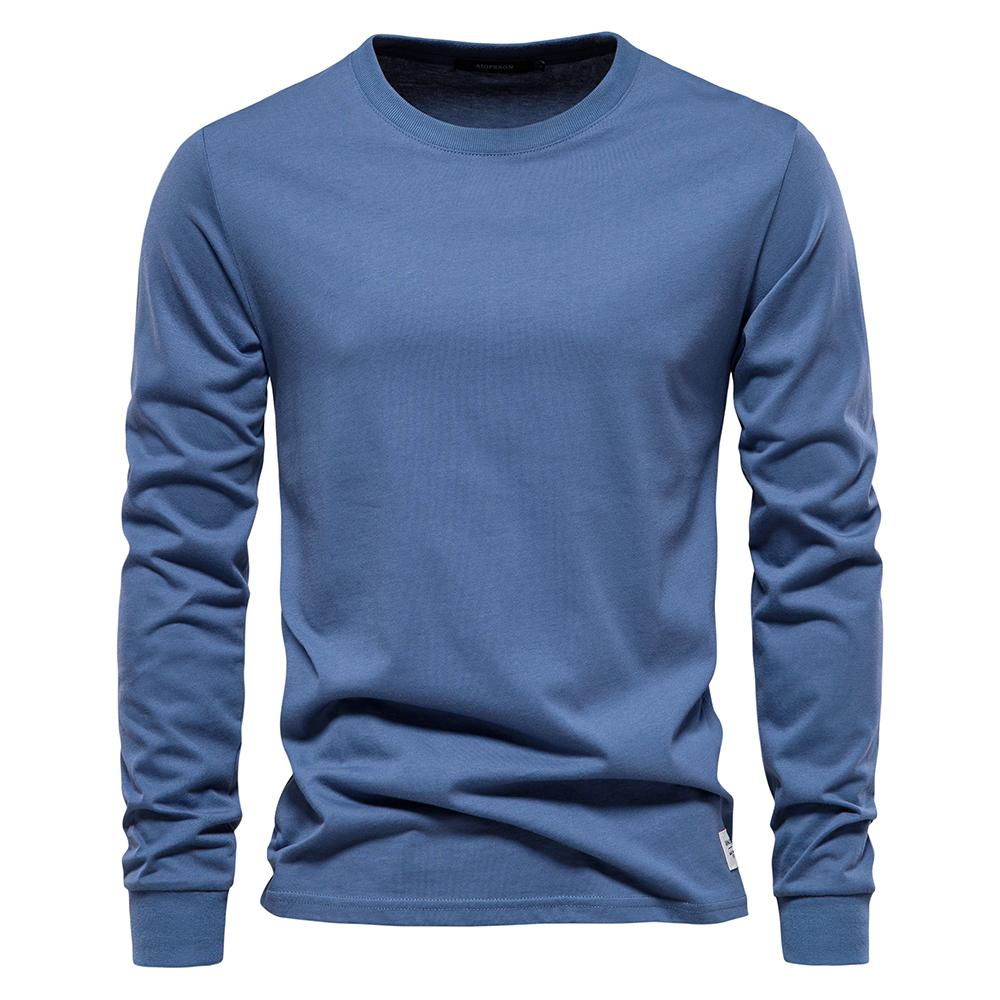 AIOPESON Men Fashion AIOPESON Effen Kleur Katoenen T-shirt Mannen Casual O-hals Lange Mouwen Heren T-shirts Nieuwe Herfst Hoge Kwaliteit Kleurrijke T-shirt voor Mannen M 60-70 kg denimblauwe kleur