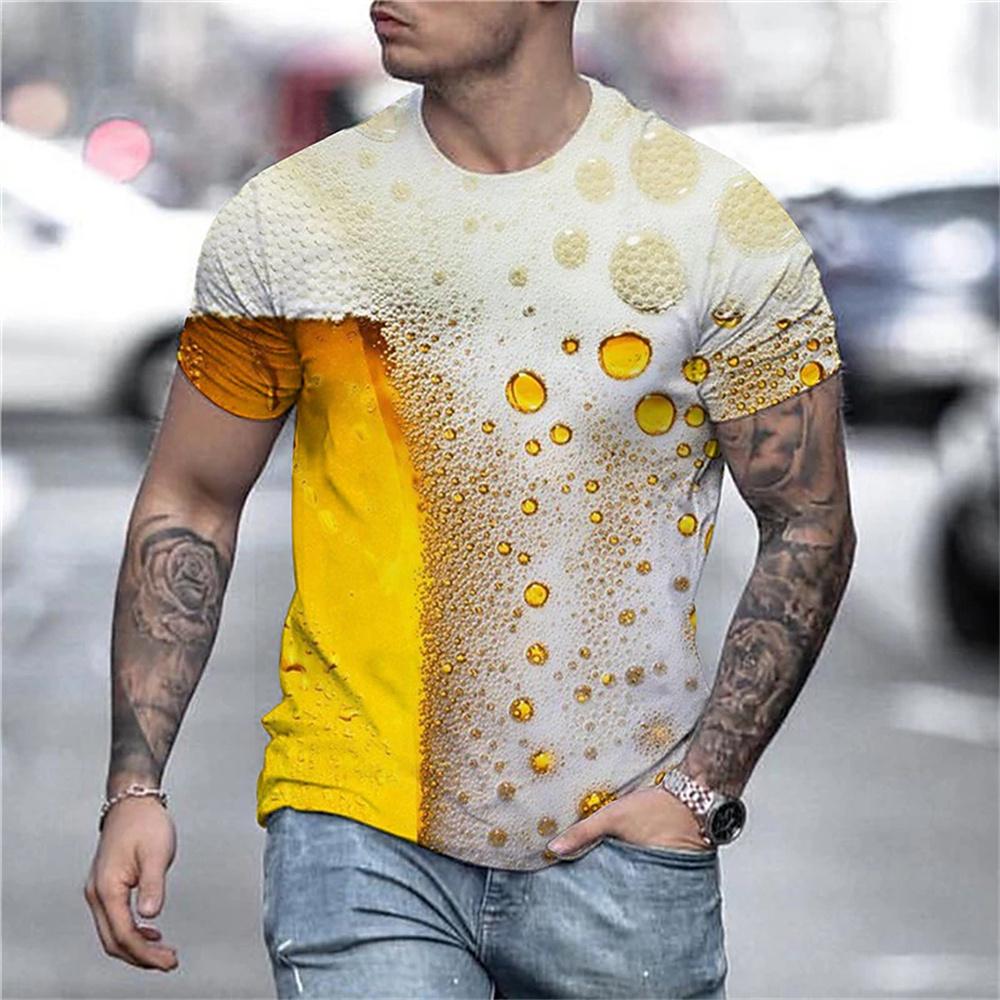 Kukebang Heren T-shirt 3d gedrukt bier T-shirt voor mannen grappige heren shirt casual zomer streetwear unisex t-shirt top herenkleding L