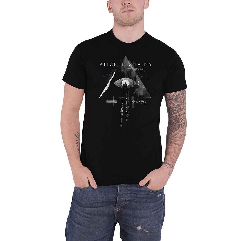 Alice In Chains Unisex volwassen mist berg terug print T-shirt S zwart