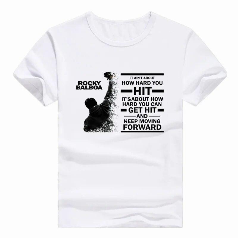 YSM Cotton Tshirt Aziatische maat ROCKY BALBOA Sylvester Stallone T-shirt Korte mouw O-hals T-shirt Streetwear voor heren S wit