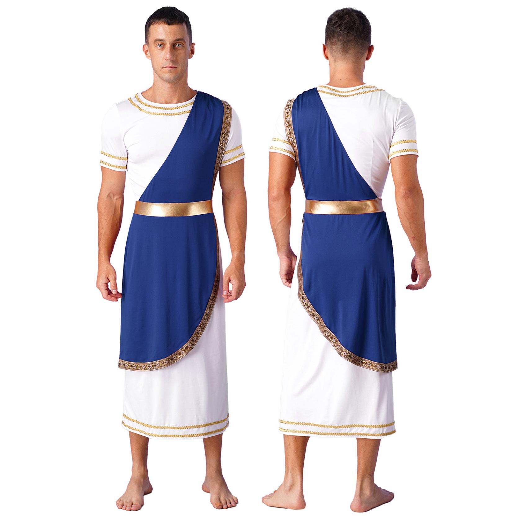 IEFiEL Heren mythologie Toga Rome Spartaanse oude Griekse Retro Vintage themashows Cosplay Outfit korte mouw Vintage Warrior-kostuums 3XL