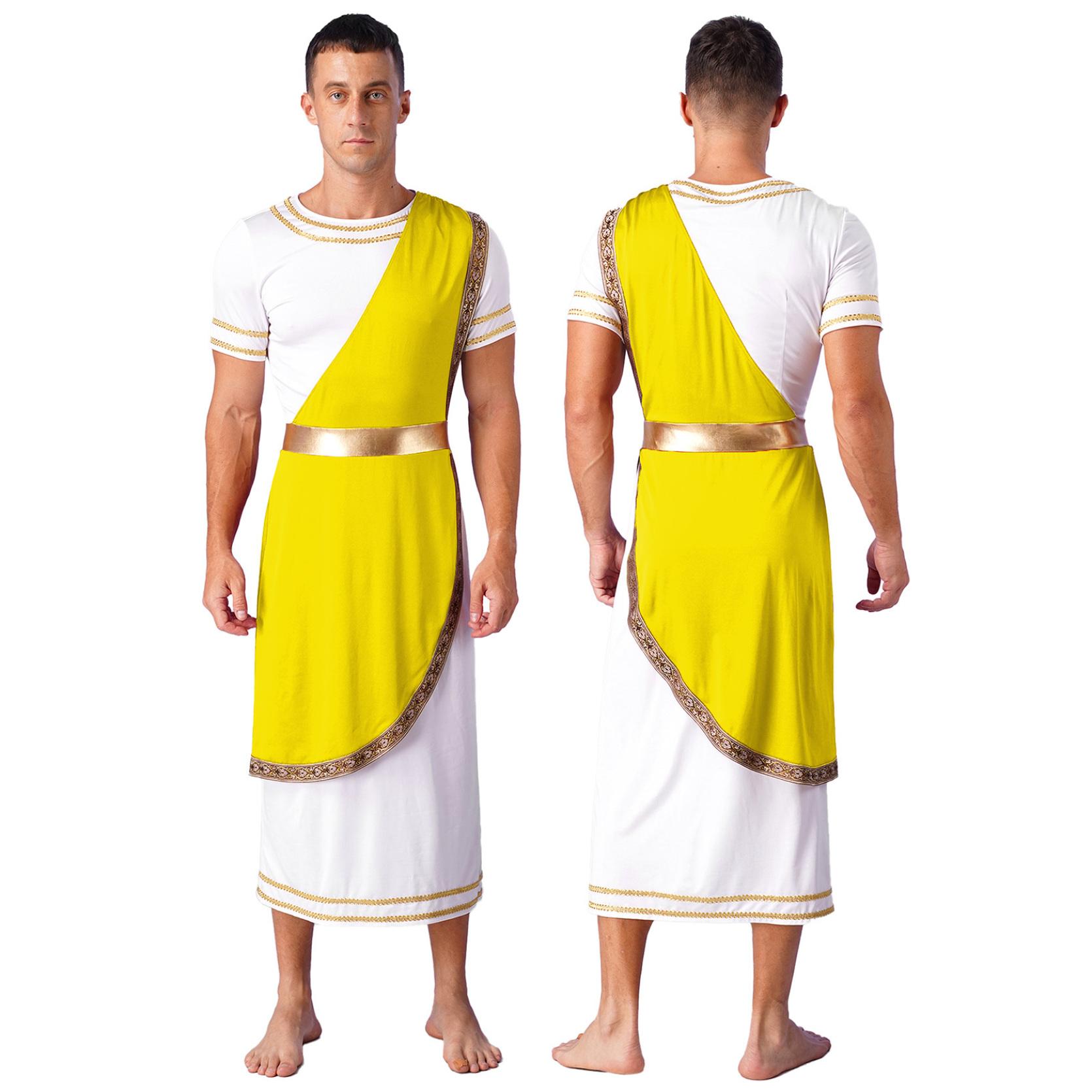 IEFiEL Heren mythologie Toga Rome Spartaanse oude Griekse Retro Vintage themashows Cosplay Outfit korte mouw Vintage Warrior-kostuums M
