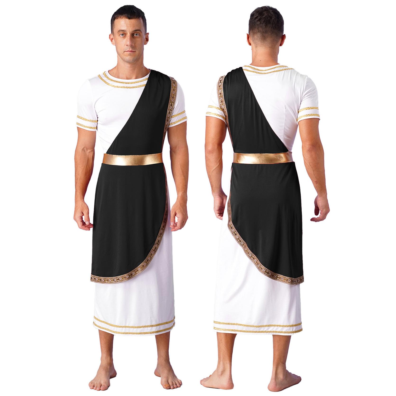 IEFiEL Heren mythologie Toga Rome Spartaanse oude Griekse Retro Vintage themashows Cosplay Outfit korte mouw Vintage Warrior-kostuums M