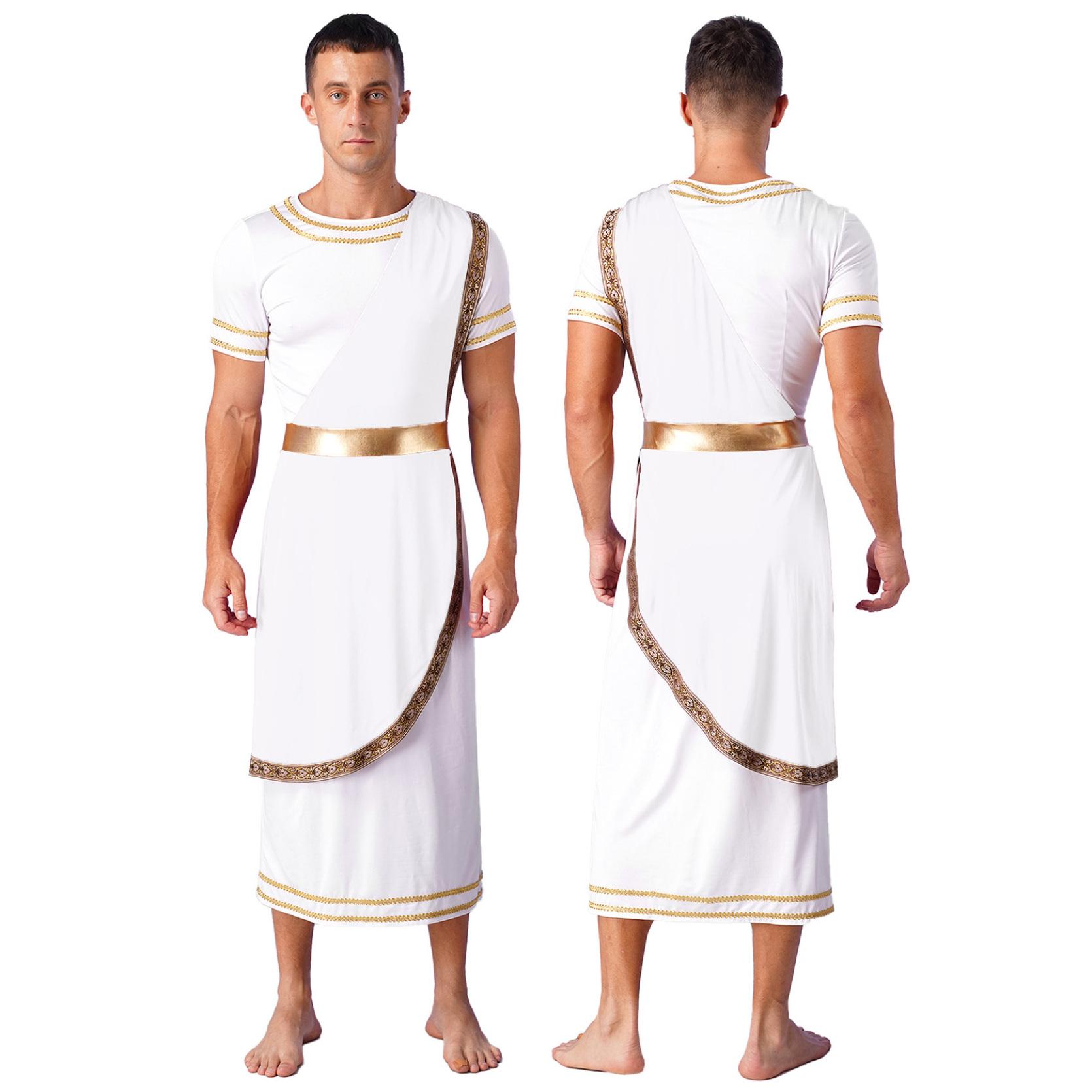 IEFiEL Heren mythologie Toga Rome Spartaanse oude Griekse Retro Vintage themashows Cosplay Outfit korte mouw Vintage Warrior-kostuums L