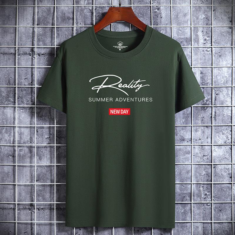 QICED Katoenen T-shirt met korte mouwen Herenmode Losse shirt met halve mouwen Bedrukt meelevend shirt XXL legergroene kleur