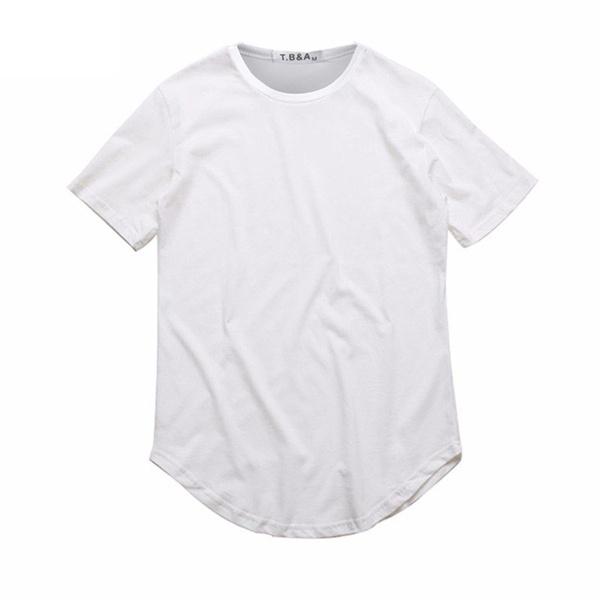 Zhizih Verlengde ronde sweep hiphop T-shirt gebogen zoom lange lijn korte mouw stedelijke heren T-shirts doek XXXL wit