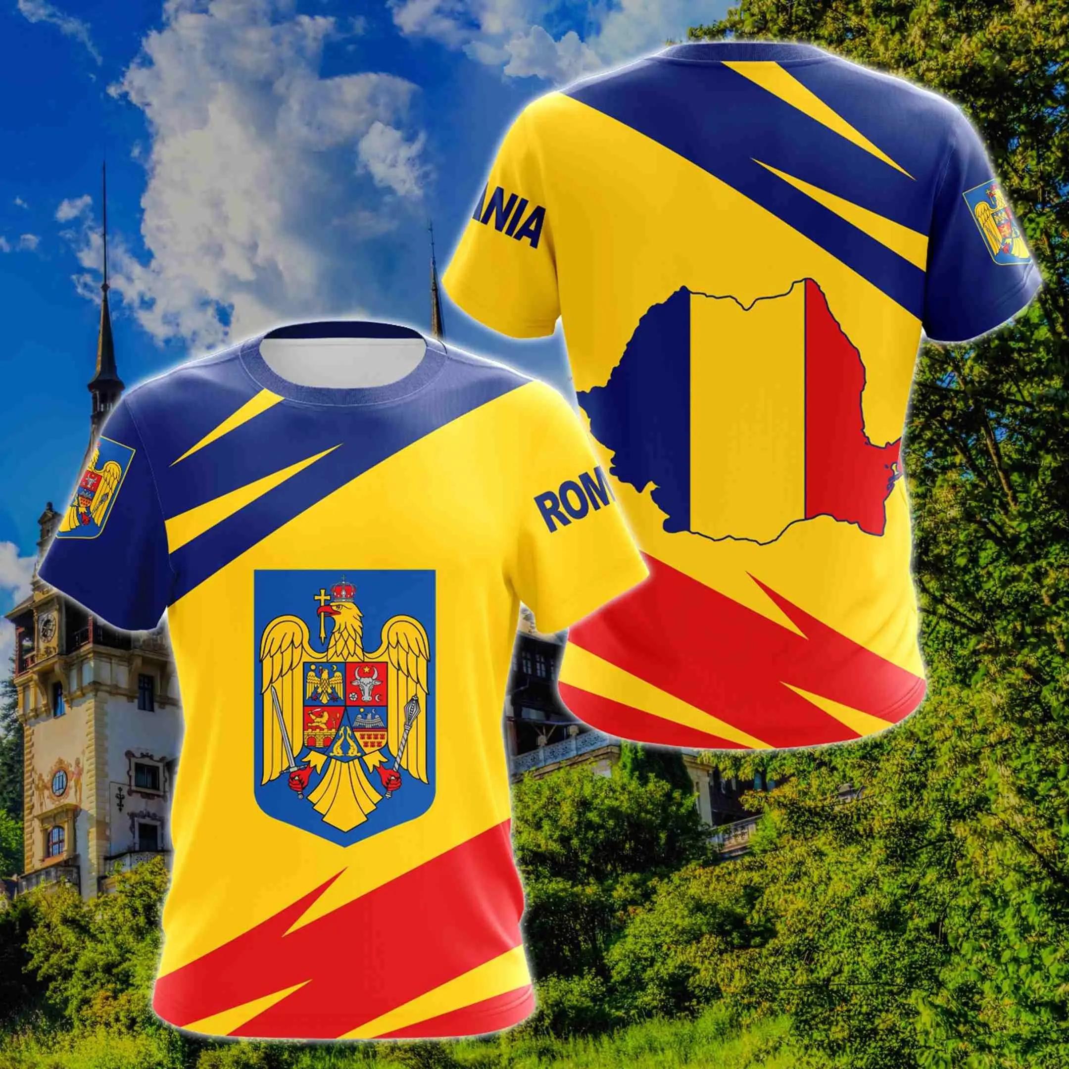 ETST WENDY 005 Roemenië Voetbalshirt Roemeense Vlag Grafische T-shirts voor Mannen Gym Sport T-shirts 3D Voetbalclub Team T-shirt Dameskleding L