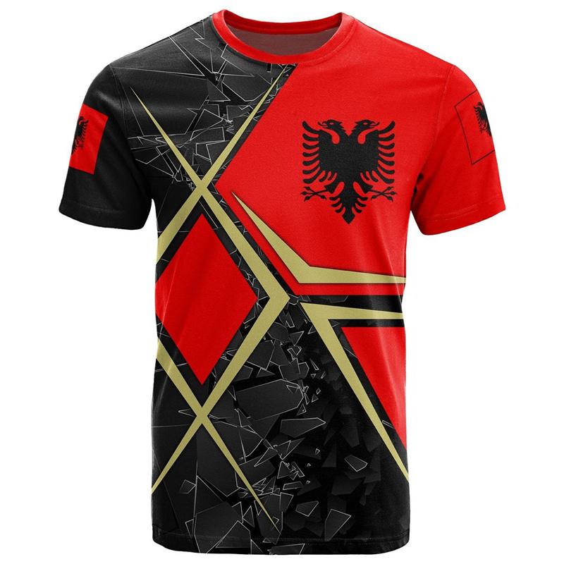 ETST 03 Albanië Vlag Patroon T-shirts 3D Print Nationaal Embleem T-shirt Voor Heren Casual O-hals Korte Mouw Tops Voetbal Sport Jersey L