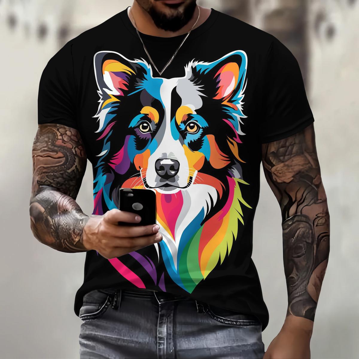 ETST 012 Trend Harajuku Clothing Casual Funny 3D Animal Print Men's T Shirt Street O-neck Short Sleeve Tee Summer Fashion Breathable Tops M
