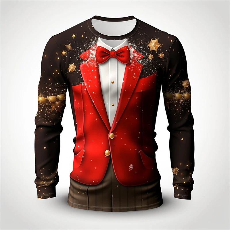 ETST 03 Leuke kerstkostuum T-shirts Neppak Stropdas 3D-print Heren O-hals Lange Mouw T-shirt Harajuku Truien T-shirts Tops Kinderkleding 3XL