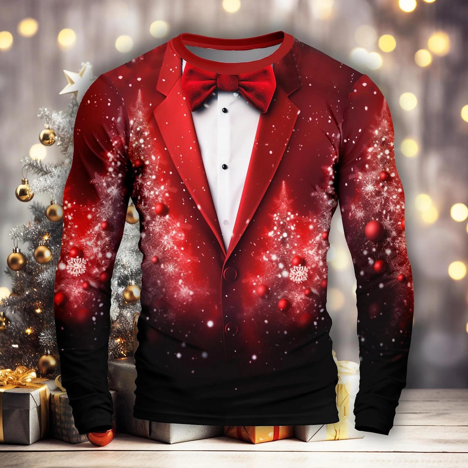 ETST 03 Leuke kerstkostuum T-shirts Neppak Stropdas 3D-print Heren O-hals Lange Mouw T-shirt Harajuku Truien T-shirts Tops Kinderkleding XL