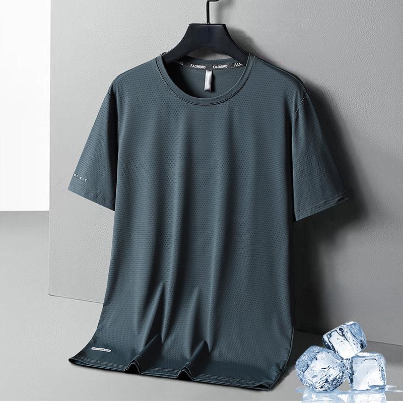 WowClassic 8XL Summer Ice Silk Snel drogend T-shirt met korte mouwen voor heren, plus size, los, ademend, dun, sportfitness-shirt voor heren, top 8XL legergroene kleur