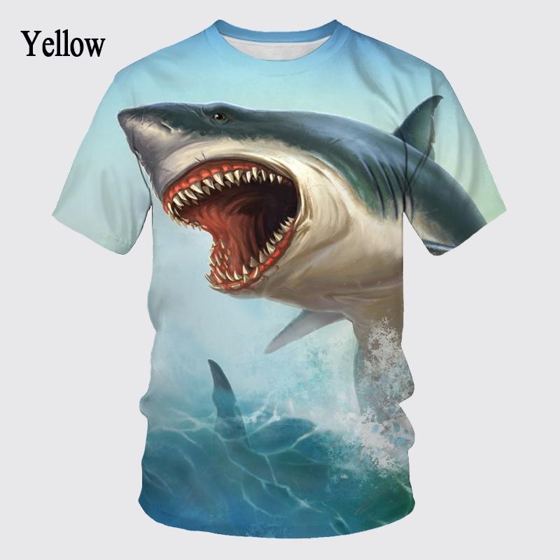 ETST 05 Nieuwe Blue Shark 3D Printing Heren T-shirt met korte mouwen Personality Casual Great White Shark Ronde Hals T-shirt XL