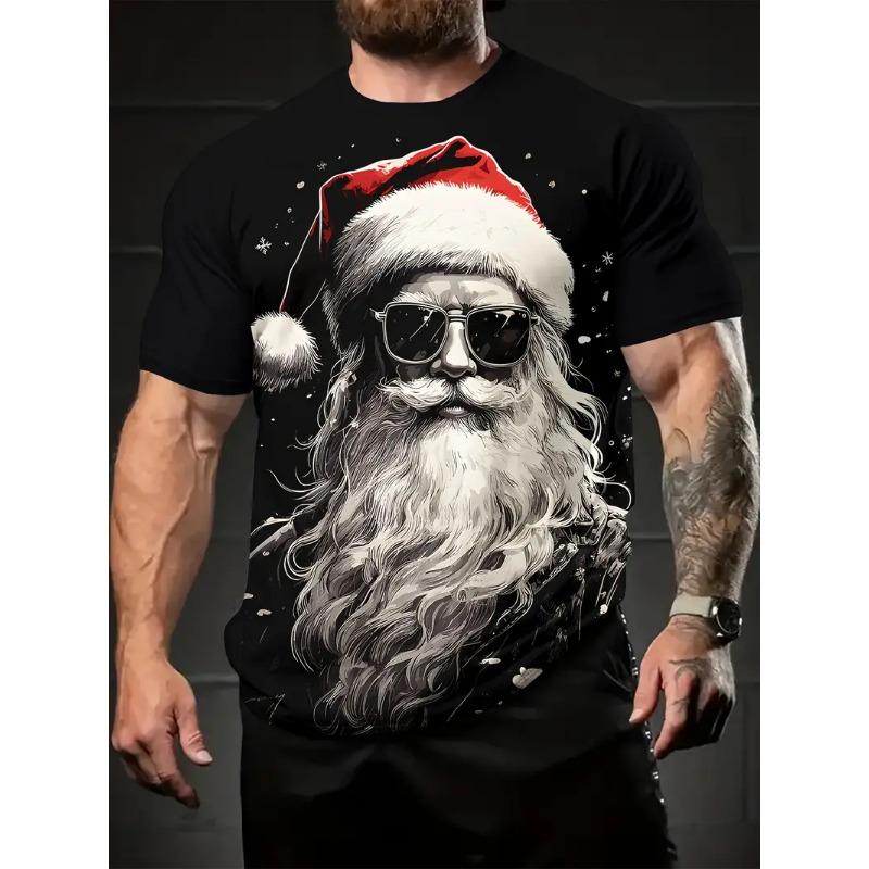 Bobby3 Kerstman 3D geprint heren T-shirt modieus kerstvakantie cadeau heren ronde hals korte mouwen oversized Hip hop kleding L