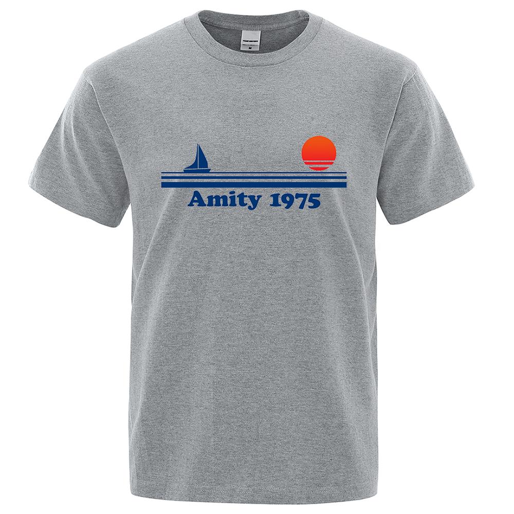 HerSight katoen Amity 1975 - Jaws Retro Print T-shirt Heren Creativiteit Zweetkleding Mode Tee Kleding T-shirts Ademende Katoenen T-shirts Man XL grijze kleur