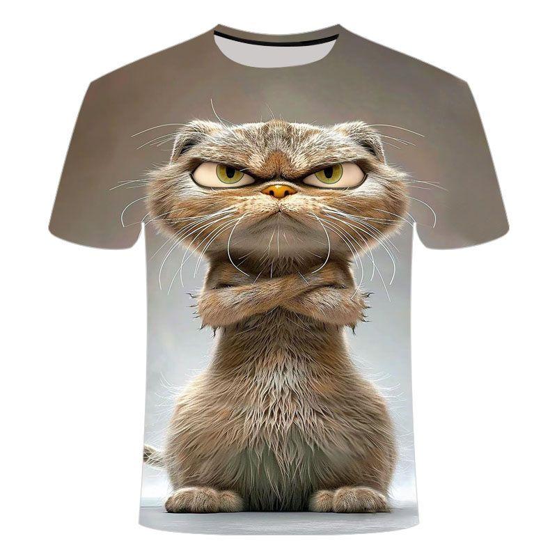 Chaokebang Grappige boze kat graphics 3D bedrukt heren T-shirt zomer mode korte mouwen heren dames T-shirts casual oversized tees S