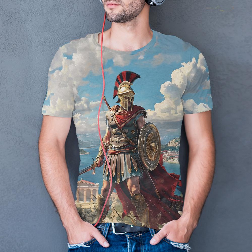 Huiteng Roman Gladiator Graphic T-Shirt Summer Printed Soldier Spartan T Shirt Men's Casual Unisex Kid's Tops XL
