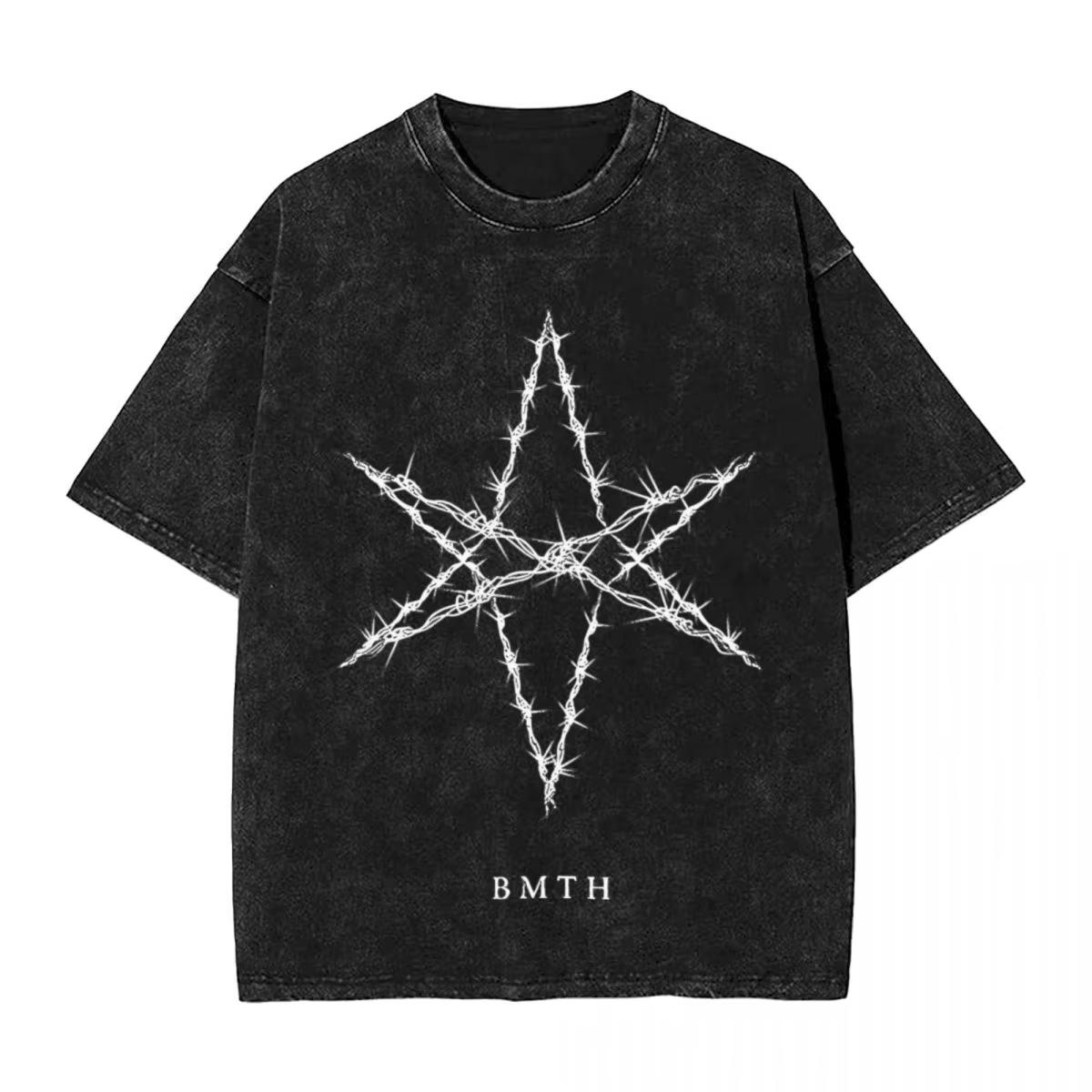 Washed T Shirt top No.1 T-shirts Herenkleding BMTH Bring Me The Horizons Brutal Grappig Logo T-shirt Zomer Vintage T-shirts Tops Katoen Trending Grafisch 2XL
