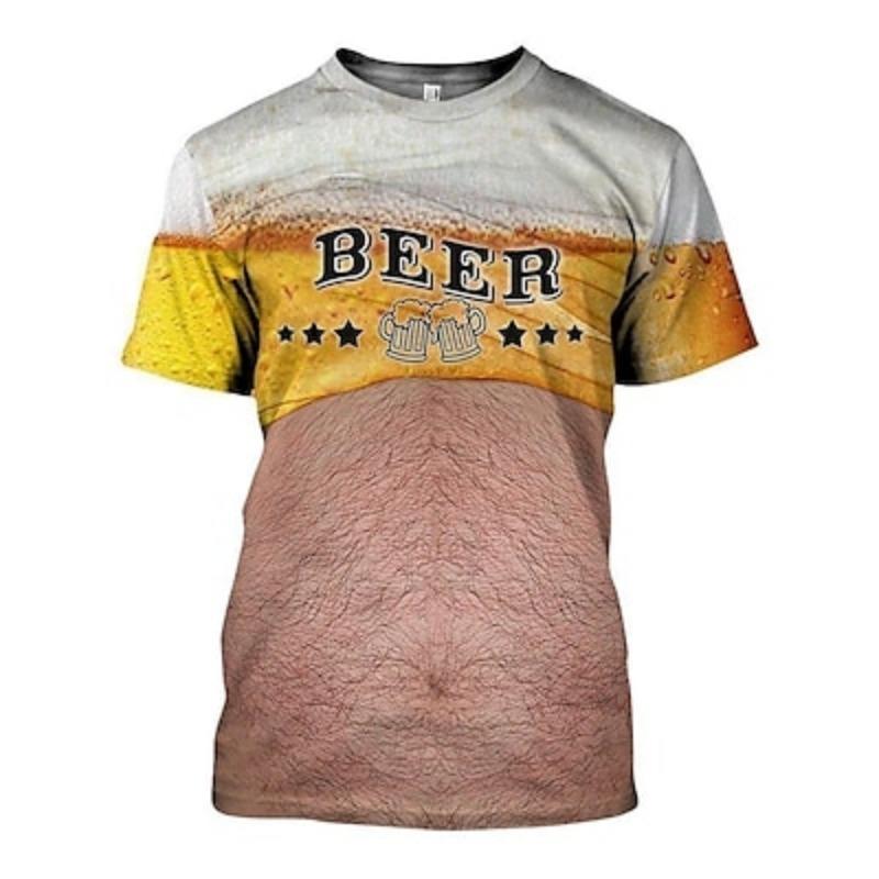 ETST36 Men's Color Block 3D Beer Shirt Short Sleeve T Shirt Round Neck Shirt Basic Going Out Weekend Oktoberfest Light Clothing XL