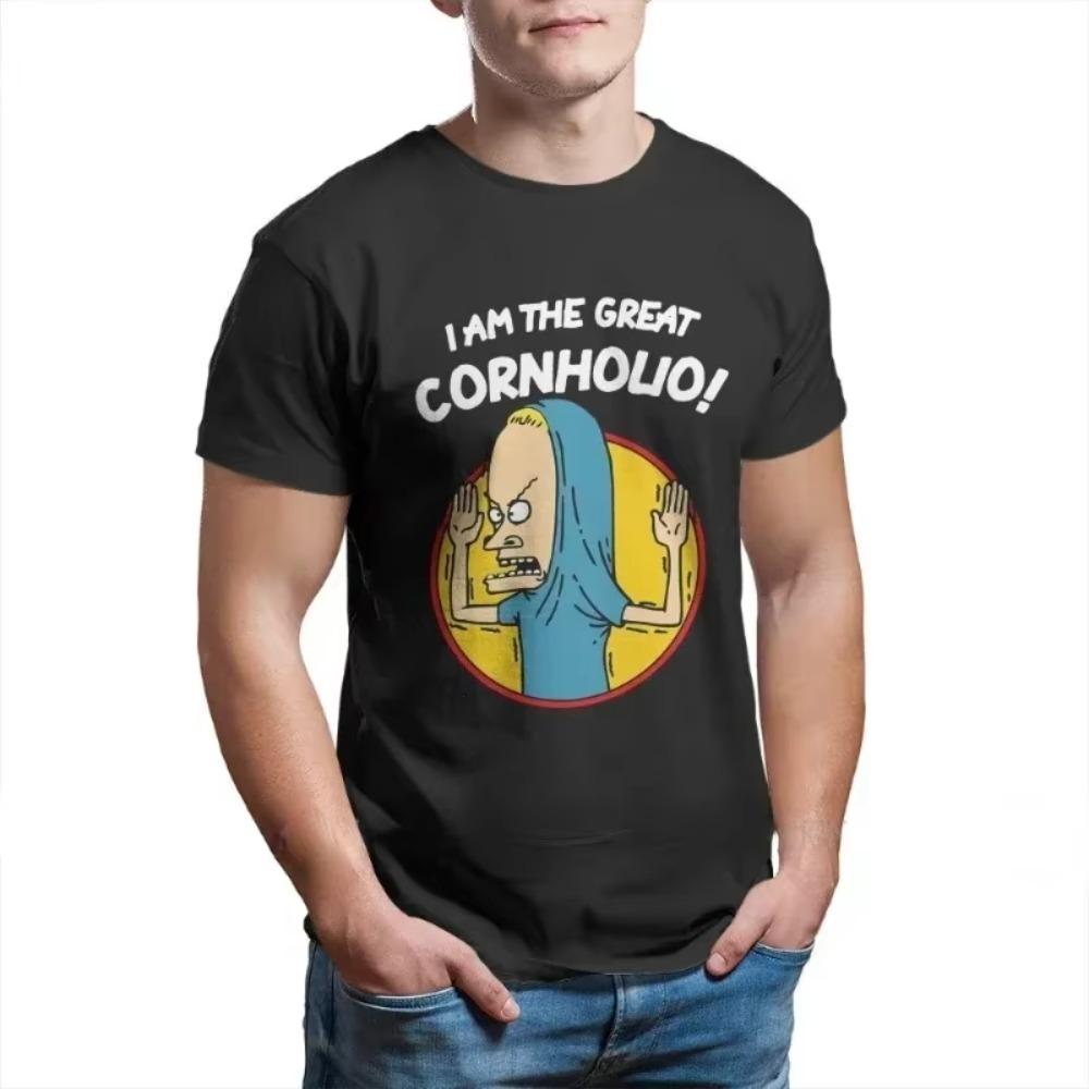 The most comfortable way to travel Beavis and Butthead Comedy Cartoon Graphic Tshirts I Am The Great Cornholio Hipster Tops Men Fashion Casual Shirt Ropa Hombre XXXXXL zwart
