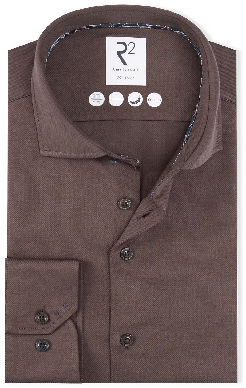 R2 Amsterdam R2 Overhemd Dobby Travel Shirt Bruin