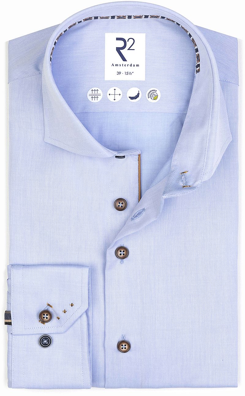 R2 Amsterdam R2 Overhemd Fine Twill Lichtblauw