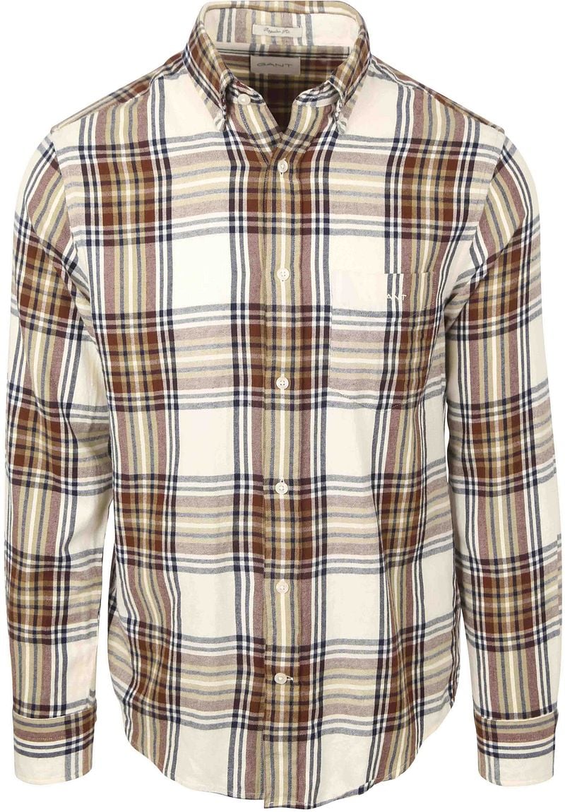 Gant Overhemd Flanel Ruit Ecru