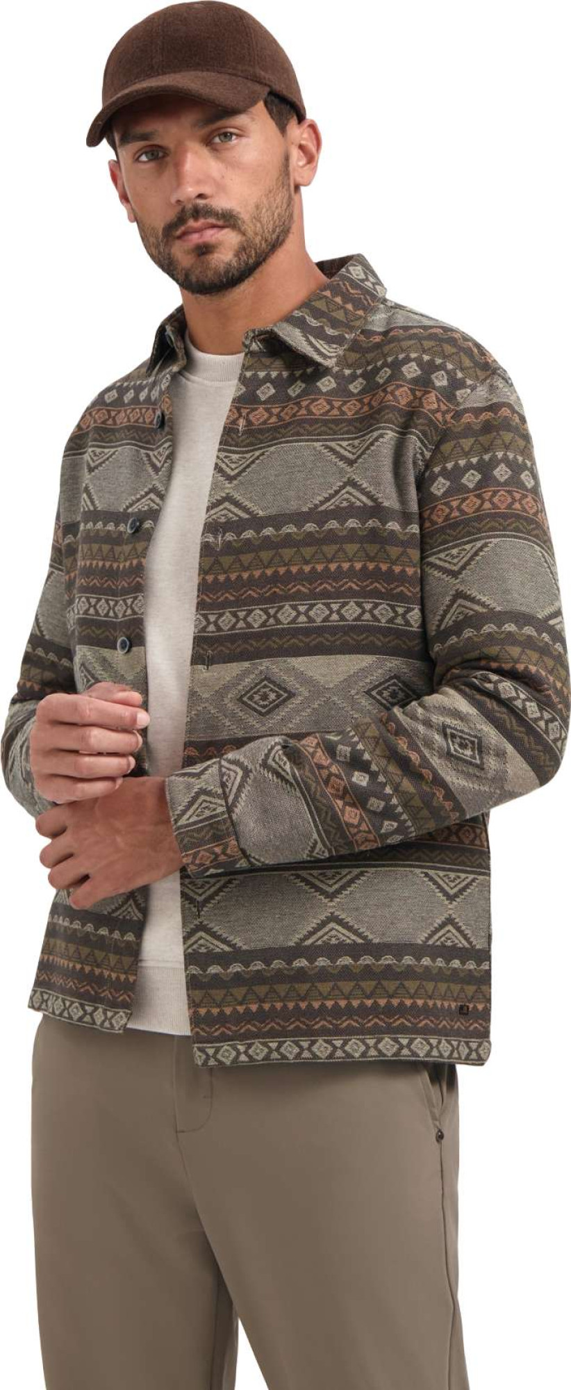No Excess Overshirt buttons jacquard taupe