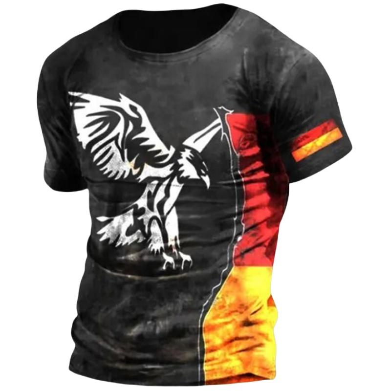 ETST 03 Duitsland Eagle Print T-shirts voor heren Zomer Ademend Polyester O-hals Korte mouw Losse T-shirt Vintage heren T-shirt 3XL 2XL