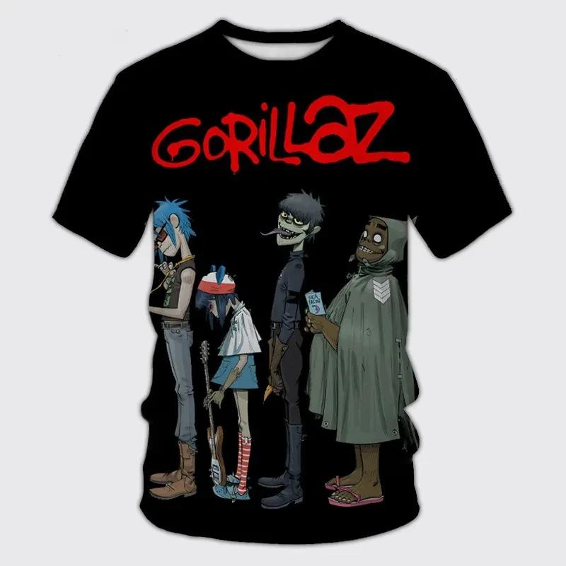 ETST 007 Rock Band Gorillaz 3D Print Man/Vrouwen Casual Mode Ronde Hals T-shirts Kinderen Korte Mouw Tops Zomer Oversized Unisex Kleding M