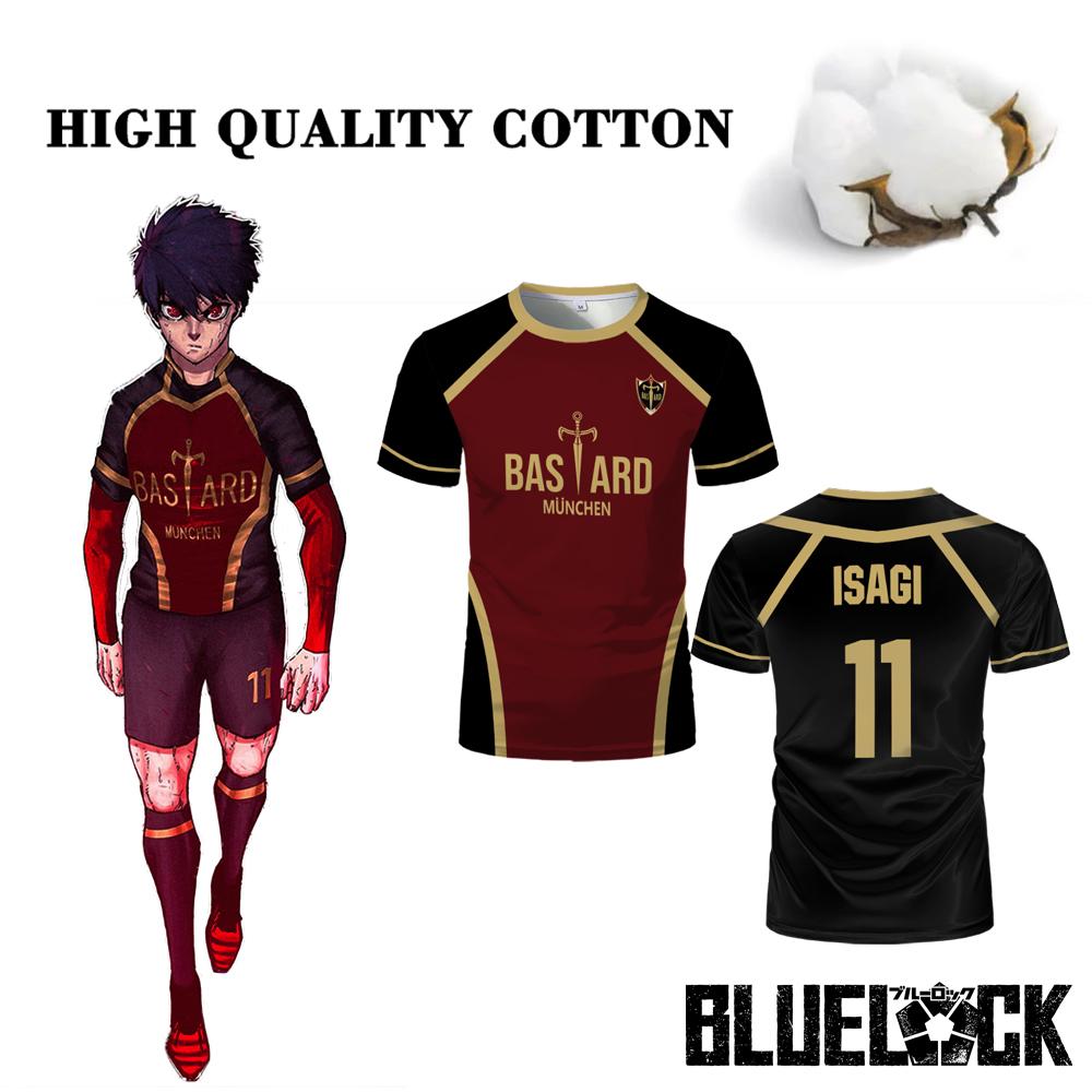 Haijian02 High Quality Cotton Blue Lock Jersey Bastard Munich Japanese Anime Cosplay Tops ISAGI KAISER Men's T-shirts Children's Clothing S