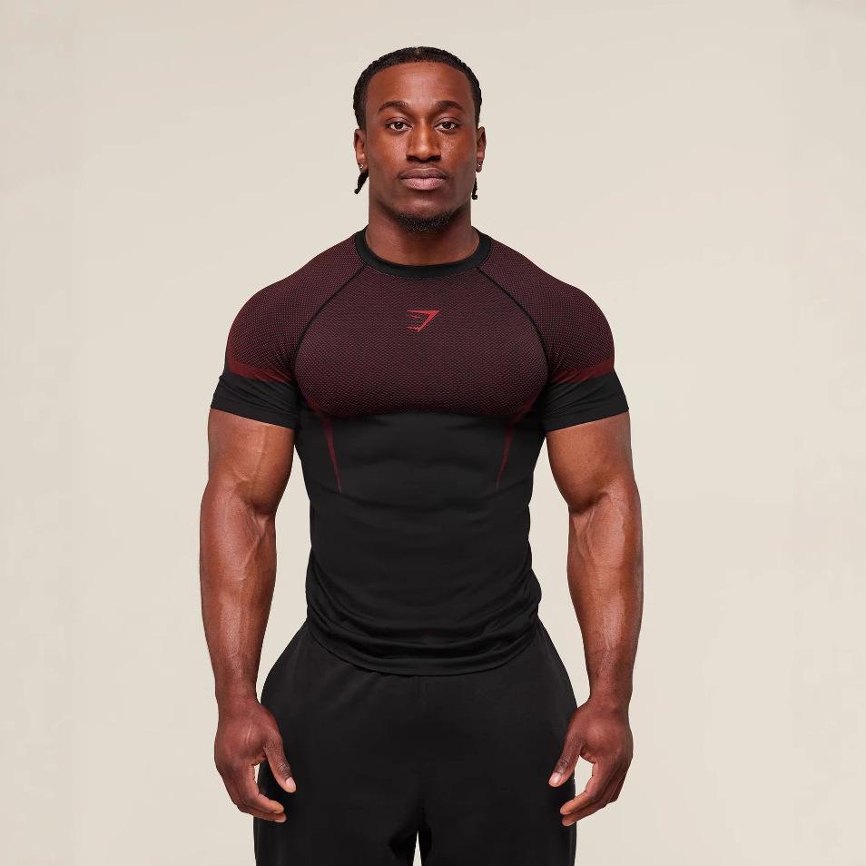 QINQING Men's Slim Fit Workout T-Shirt, Short Sleeve Gym Shirt, Moisture Wicking Activewear, Multiple Colors (Black, Burgundy, Dark Gray) S