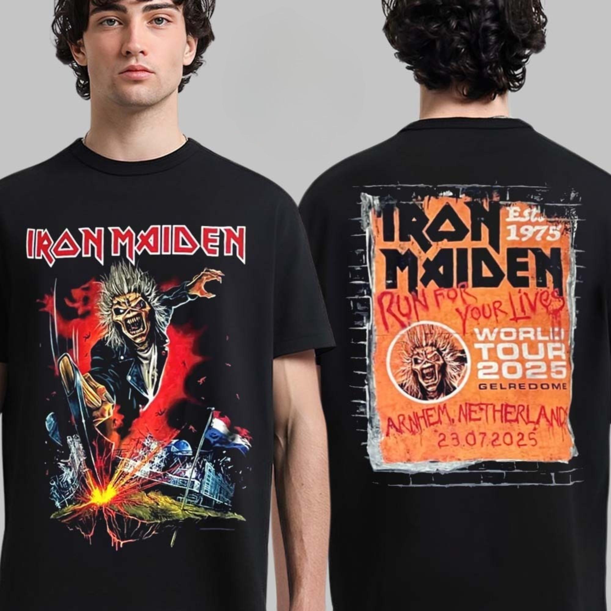 ZheXiong TEE Men T-shirts Iron Maiden Run for Your Lives World Tour 2025 Arnhem Netherland Dutch Exclusive Merch Tee At Gelredome T-Shirt L