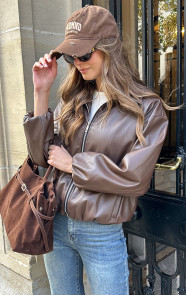 The Musthaves Oversized Leather PU Bomber Choco