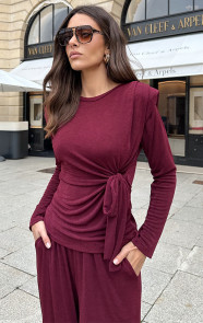 The Musthaves Schoudervulling Long Sleeve Stretch Top Burgundy