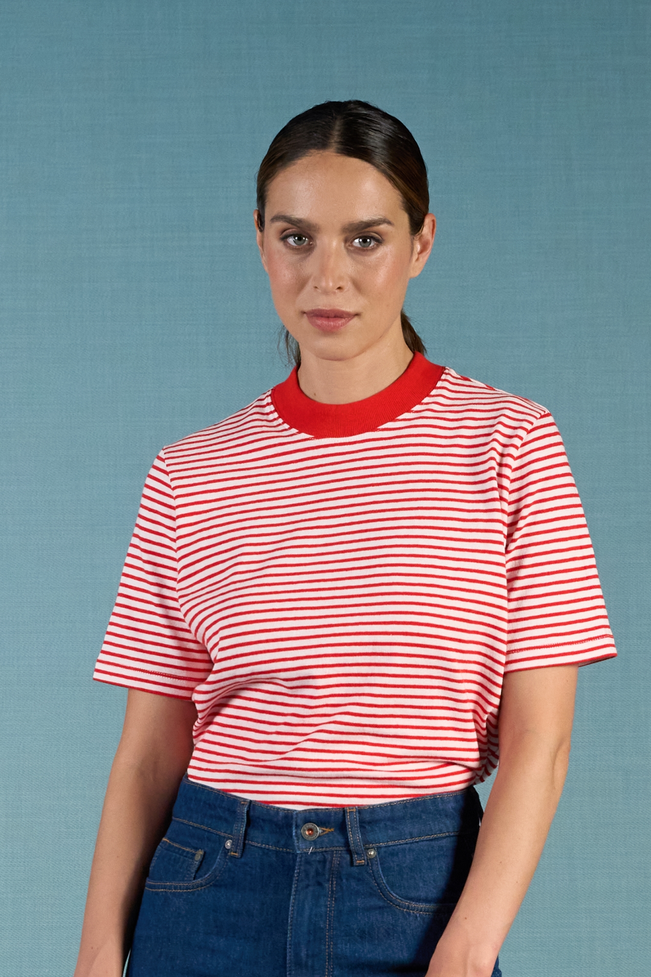 Kuyichi Damen vegan T-Shirt Jill Popping Rot Gestreift