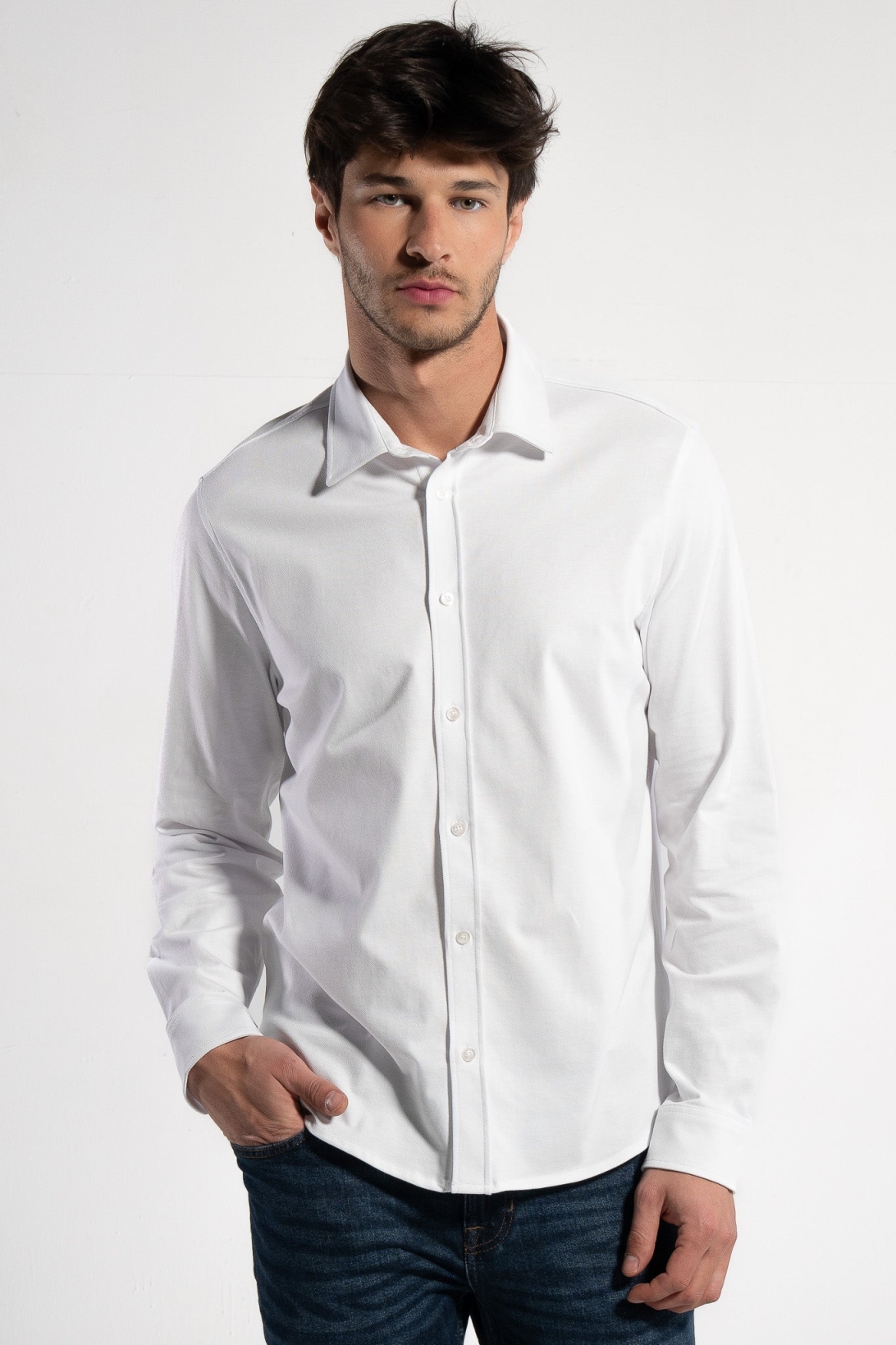 GORG Herren vegan Hemd LangÃ¤rmelig PiquÃ© WeiÃŸ