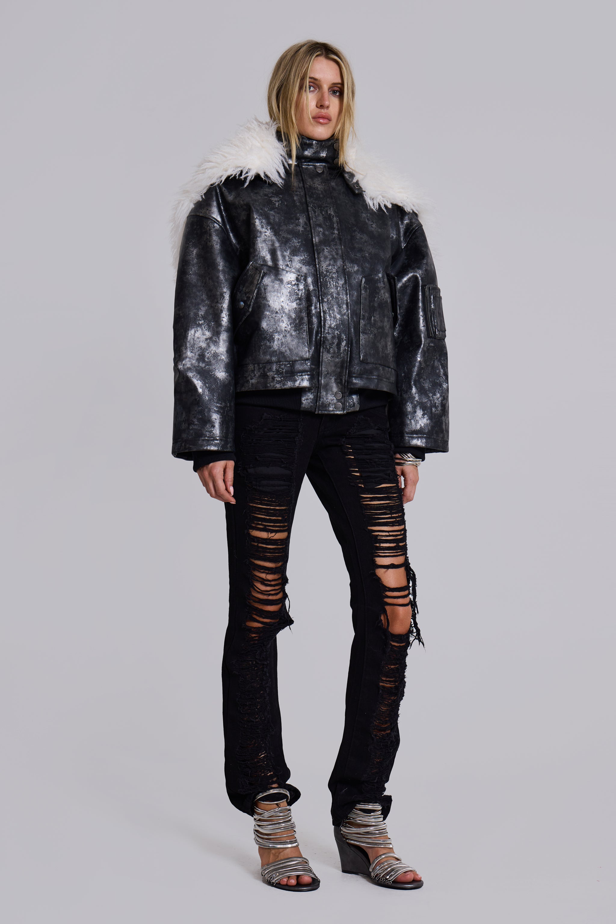 Jaded London Mistra PU Leather Bomber Jacket