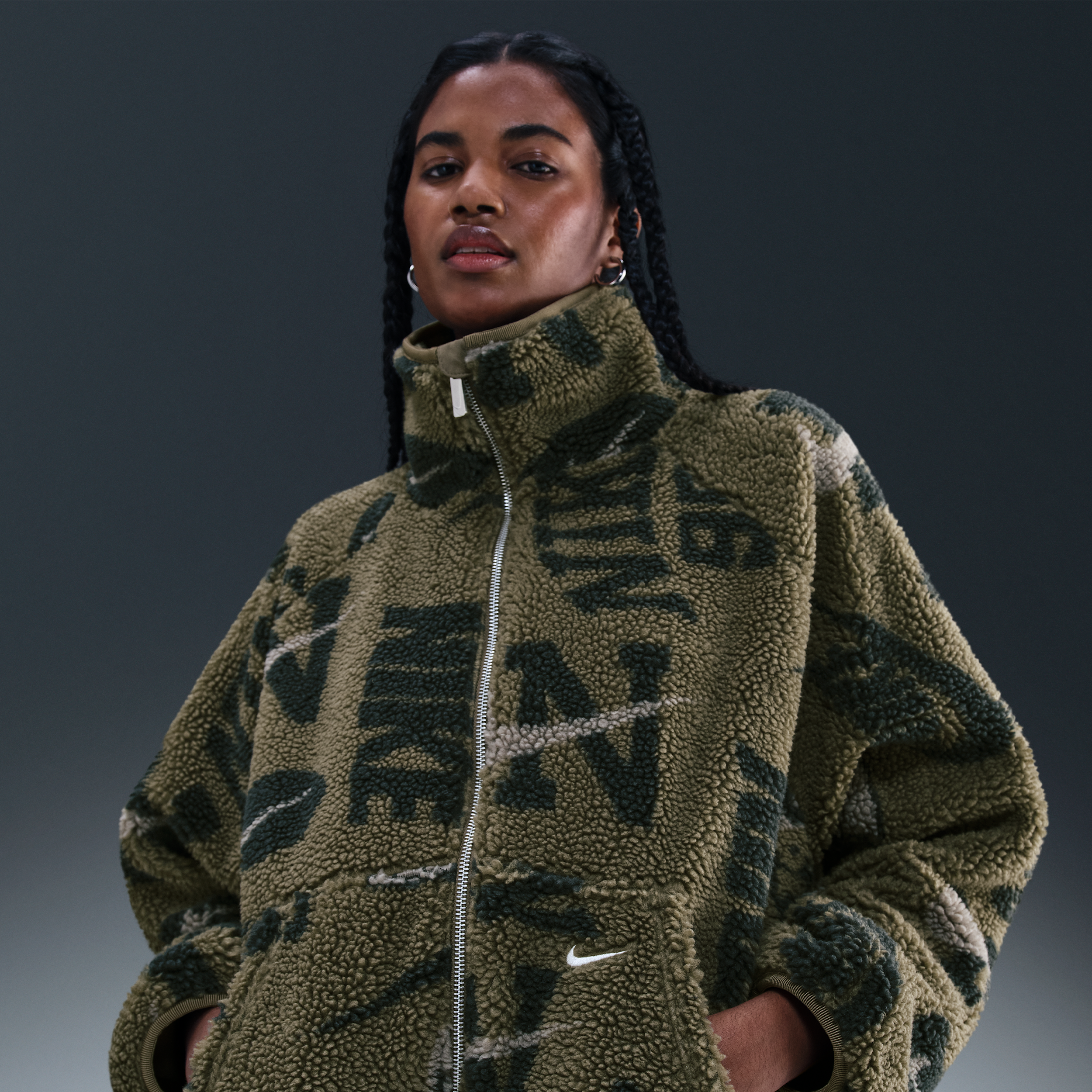 Nike Sportswear hoogpolig fleecejack voor dames - Groen