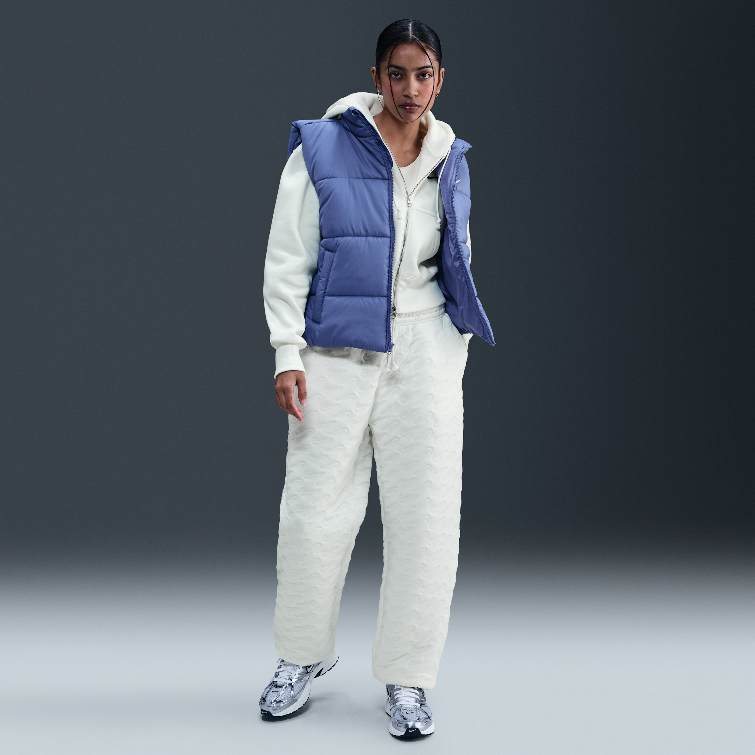 Nike Sportswear Phoenix Fleece oversized jacquardbroek met hoge taille voor dames - Wit